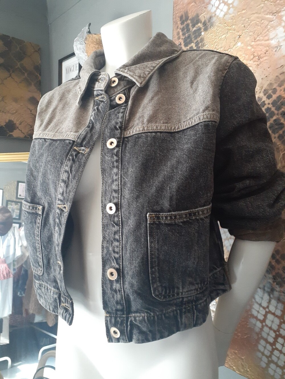 Zara Nwt Womens Washed Black/Taupe Denim Jacket - Casual Button-Up
